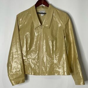 Monika Turtle Vintage Shimmering Gold Zip Front Collar Long Sleeve Jacket;Sz LG